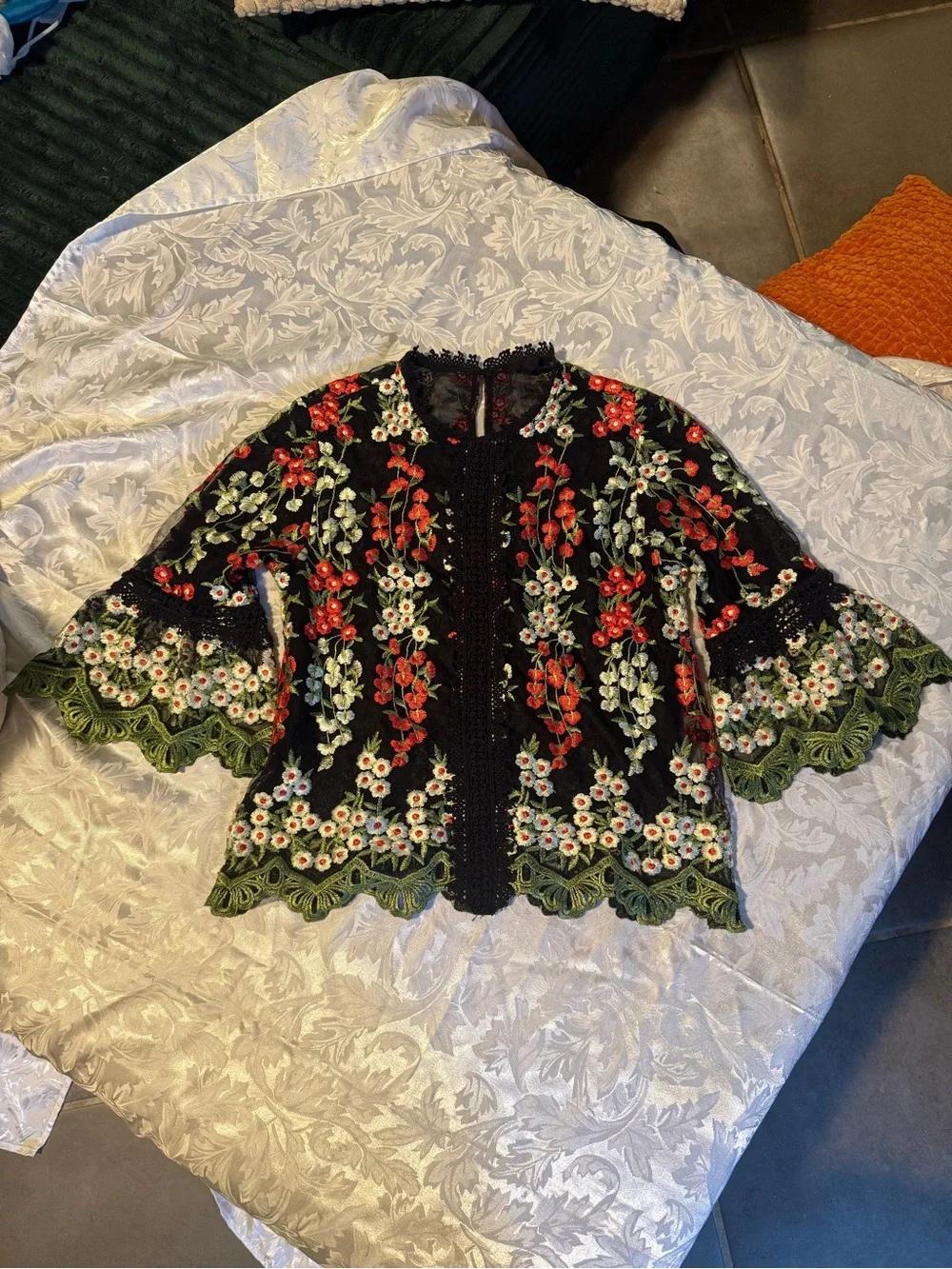 Topshop Black Sheer Floral Embroidered Blouse
